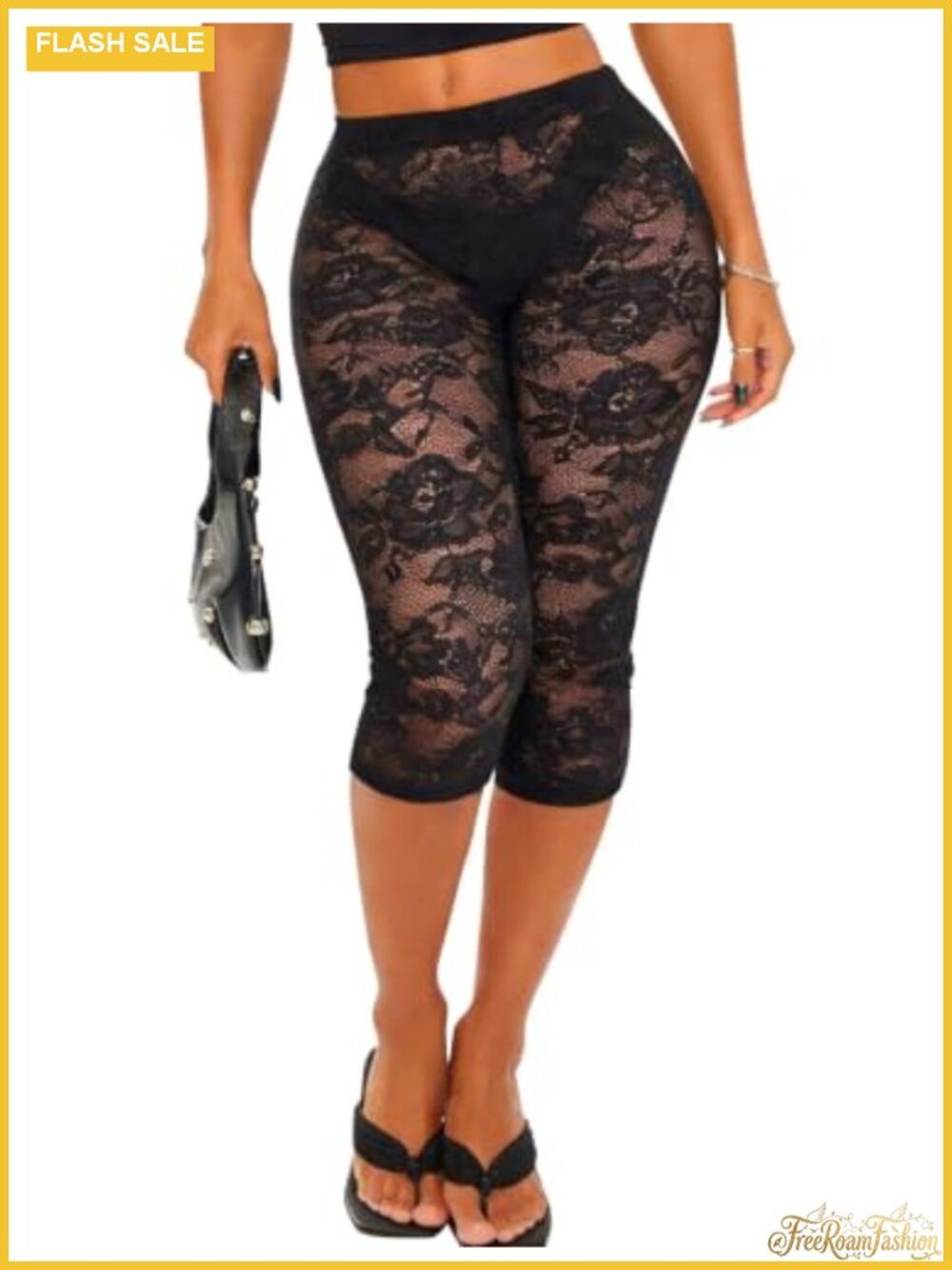 Women Lace Sheer Capri Leggings High Rise Y2k Going Out Cropped Pants